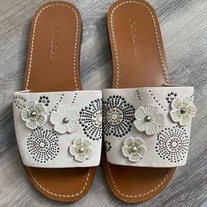 COACH Beige Suede River Tea Rose Slide Sandal 8